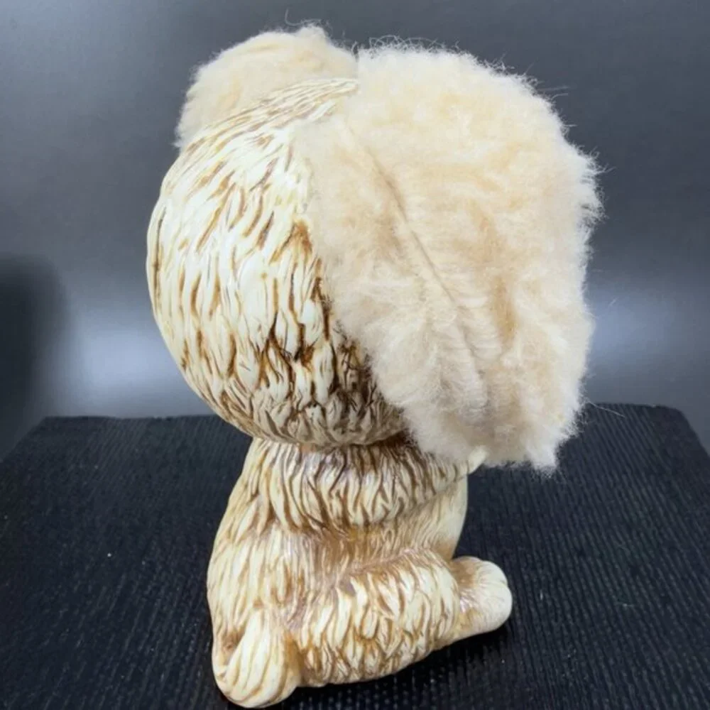 1970 Kitschy Bank Plastic Dog Animal Fuzzy Ears Creative Vintage Decor Whimsical